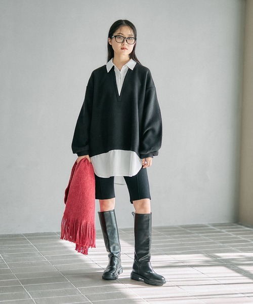 LEPSIM（レプシィム）の「シャツレイヤードライクチュニック　628776（Tシャツ/カットソー・レディース・キャメル/ライトグレー/ブラック・FREE）」の8枚目の写真