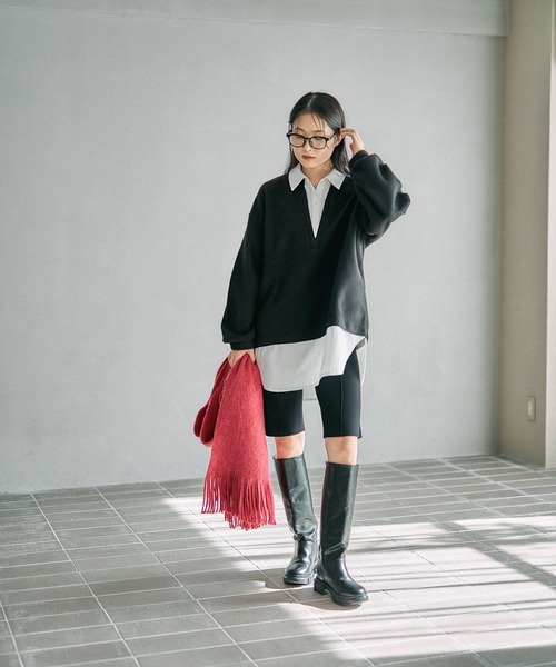 LEPSIM（レプシィム）の「シャツレイヤードライクチュニック　628776（Tシャツ/カットソー・レディース・キャメル/ライトグレー/ブラック・FREE）」の9枚目の写真