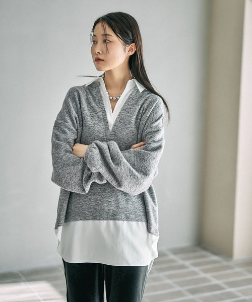 LEPSIM（レプシィム）の「シャツレイヤードライクチュニック　628776（Tシャツ/カットソー・レディース・キャメル/ライトグレー/ブラック・FREE）」の11枚目の写真