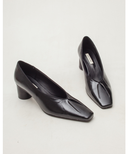 ペア シュリング ポインテッドト ラウンド ブロックヒール パンプス - ブラック PU