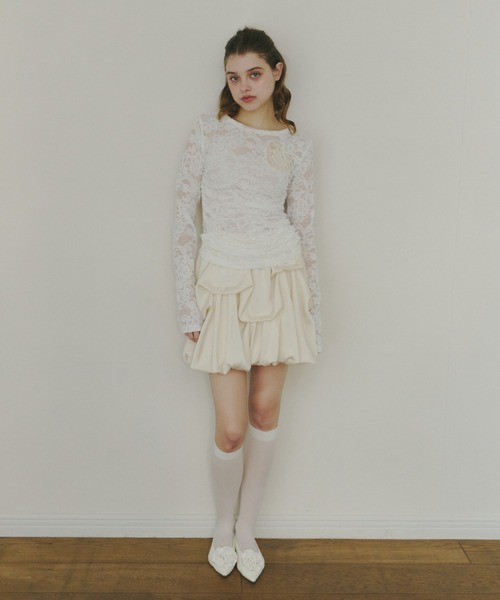 idem（イデム）の「heart lace long sleeve tops / ハート切り替えレーストップス（Tシャツ/カットソー・レディース・ブラック/ホワイト・FREE）」の7枚目の写真