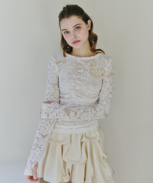 idem（イデム）の「heart lace long sleeve tops / ハート切り替えレーストップス（Tシャツ/カットソー・レディース・ブラック/ホワイト・FREE）」の9枚目の写真