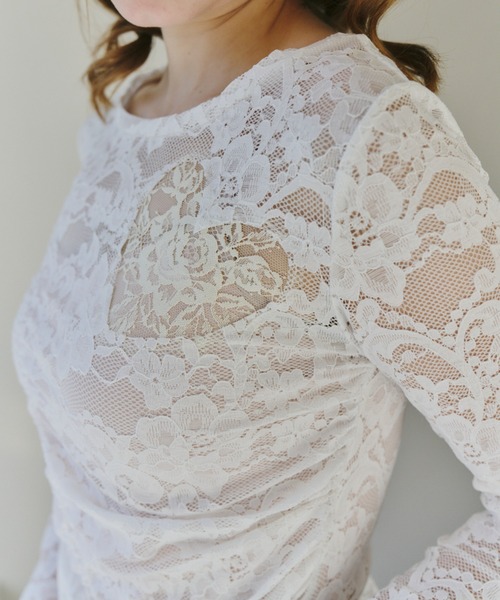 idem（イデム）の「heart lace long sleeve tops / ハート切り替えレーストップス（Tシャツ/カットソー・レディース・ブラック/ホワイト・FREE）」の11枚目の写真