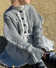 Alley Tokyo | レースフリルくるみボタンカーデ(ニット/セーター)