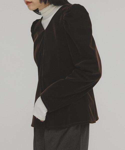 【NEW】KBF（KBF）/パフスリーブベロアブラウス セール】パフスリーブベロアブラウス（シャツ/ブラウス）｜KBF