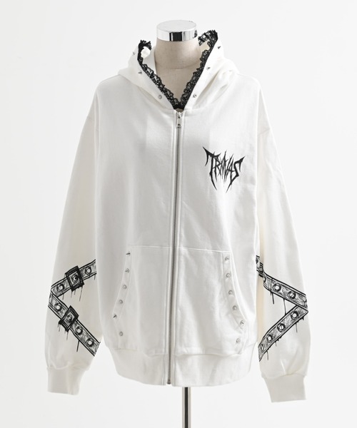 TRAVAS TOKYO(トラバス トウキョウ)の「『TRAVAS TOKYO/トラバス トーキョー』レース使い猫耳フーディー/ジップパーカー(パーカー・レディース・ブラック/ホワイト・FREE)」の12枚目の写真
