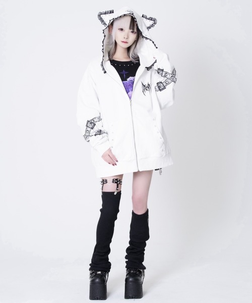 TRAVAS TOKYO(トラバス トウキョウ)の「『TRAVAS TOKYO/トラバス トーキョー』レース使い猫耳フーディー/ジップパーカー(パーカー・レディース・ブラック/ホワイト・FREE)」の5枚目の写真