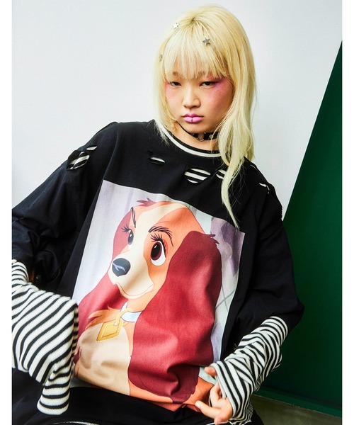 Little sunny bite(リトルサニーバイト)の「【little sunny bite Disney collection】 lady fake layered long tee(Tシャツ/カットソー・レディース・ブラック/ホワイト/ピンク・SMALL/MEDIUM)」の2枚目の写真