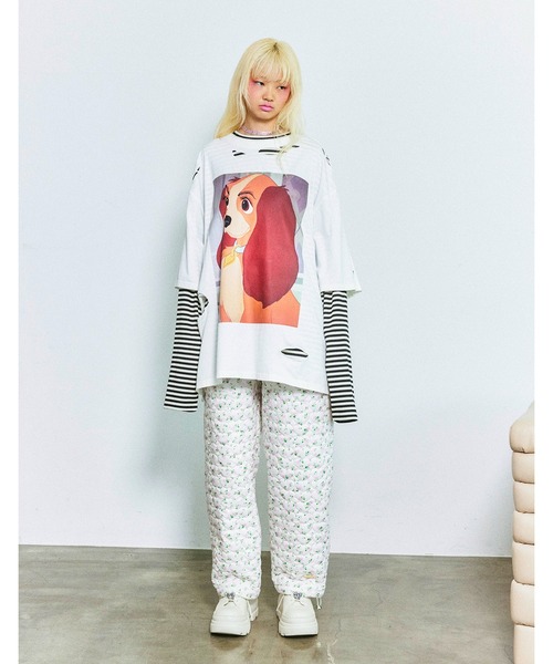 Little sunny bite(リトルサニーバイト)の「【little sunny bite Disney collection】 lady fake layered long tee(Tシャツ/カットソー・レディース・ブラック/ホワイト/ピンク・SMALL/MEDIUM)」の4枚目の写真