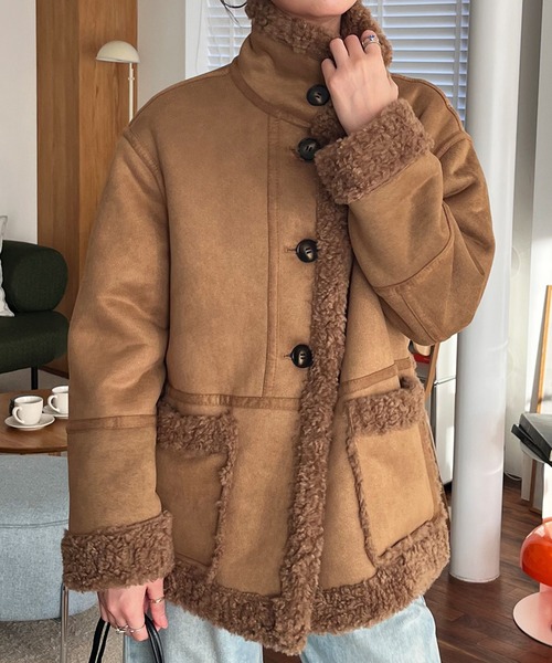 STYLEBLOCK（スタイルブロック）の「リバーシブルボアムートンジャケット（ムートンコート・レディース・ブラウン/キャメル・FREE）」の2枚目の写真