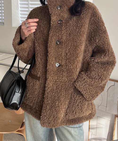 STYLEBLOCK（スタイルブロック）の「リバーシブルボアムートンジャケット（ムートンコート・レディース・ブラウン/キャメル・FREE）」の6枚目の写真