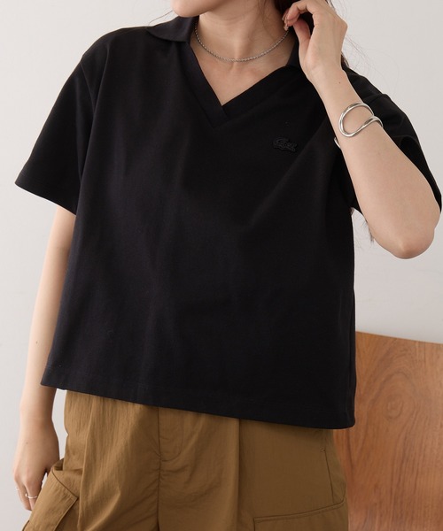 LACOSTE(ラコステ)の「【LACOSTE】ワンポイントロゴ スキッパーポロシャツ PF019J-99(ポロシャツ・レディース・ホワイト/ブラック・M/S)」の4枚目の写真