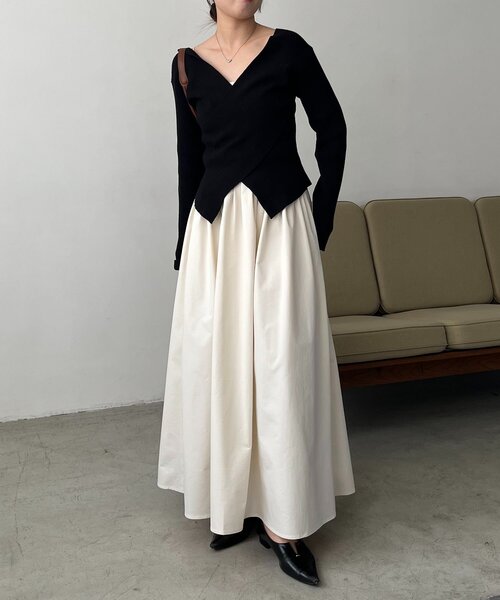 CAPRICIEUX LE'MAGE（カプリシューレマージュ）の「【低身長サイズあり】タックフレアスカート（スカート・レディース・ブラック/ホワイト・PS/38/36）」の7枚目の写真