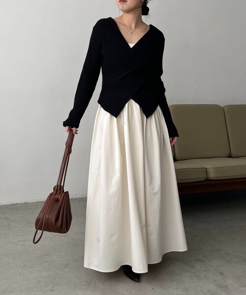 CAPRICIEUX LE'MAGE（カプリシューレマージュ）の「【低身長サイズあり】タックフレアスカート（スカート・レディース・ブラック/ホワイト・PS/38/36）」の8枚目の写真