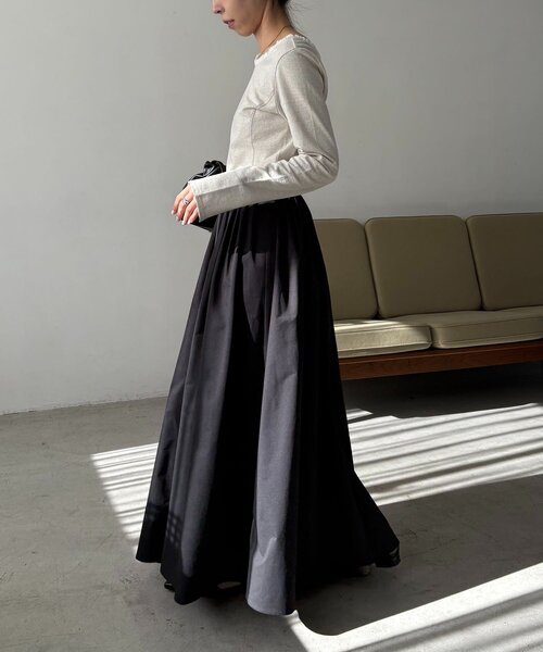 CAPRICIEUX LE'MAGE（カプリシューレマージュ）の「【低身長サイズあり】タックフレアスカート（スカート・レディース・ブラック/ホワイト・PS/38/36）」の15枚目の写真