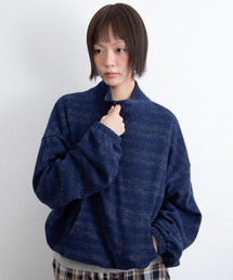 ISTKUNST（イストクンスト）の「STRIPE HALF ZIP UP_NAVY(IK2FFMM484A)（スウェット）」