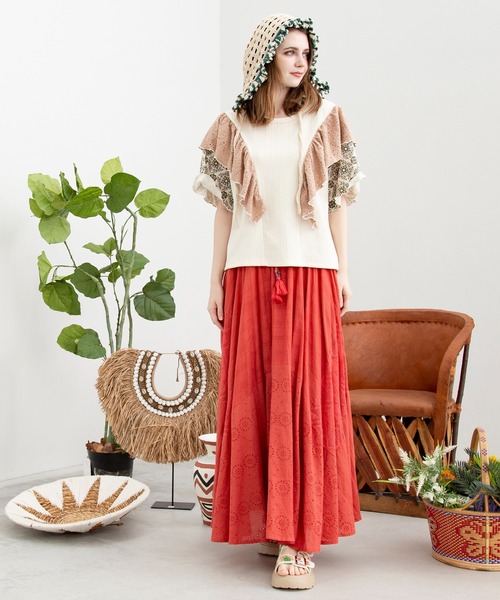 チャイハネ（チャイハネ）の「【チャイハネ】シュグフリルトップス（Tシャツ/カットソー・レディース・ブラック/ホワイト/オレンジ・FREE）」の5枚目の写真