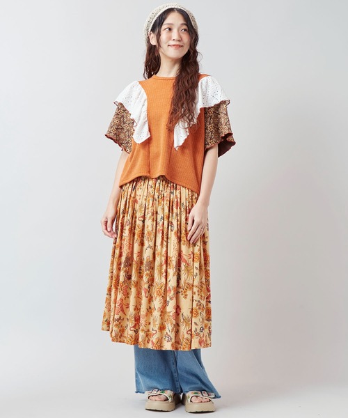 チャイハネ（チャイハネ）の「【チャイハネ】シュグフリルトップス（Tシャツ/カットソー・レディース・ブラック/ホワイト/オレンジ・FREE）」の8枚目の写真