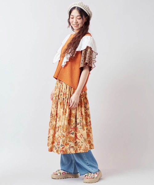 チャイハネ（チャイハネ）の「【チャイハネ】シュグフリルトップス（Tシャツ/カットソー・レディース・ブラック/ホワイト/オレンジ・FREE）」の9枚目の写真