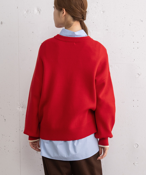 POU DOU DOU（プードゥドゥ）の「トレーナーライクロゴニット（ニット/セーター・レディース・レッド/グレー・M）」の3枚目の写真