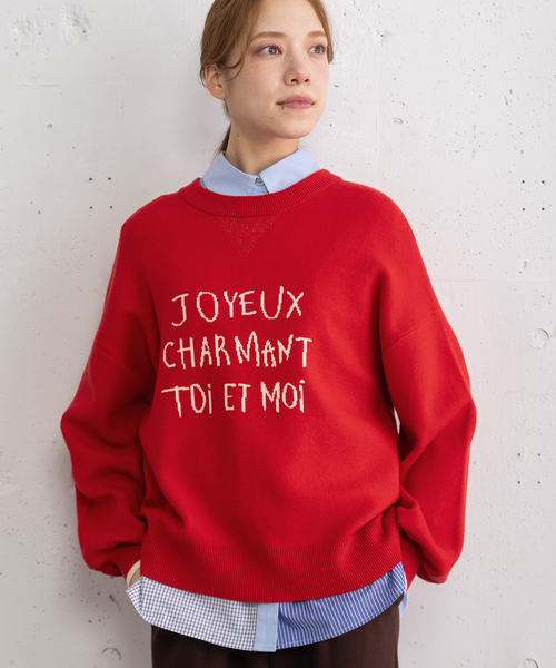 POU DOU DOU（プードゥドゥ）の「トレーナーライクロゴニット（ニット/セーター・レディース・レッド/グレー・M）」の4枚目の写真