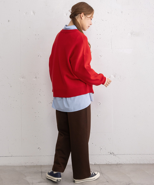 POU DOU DOU（プードゥドゥ）の「トレーナーライクロゴニット（ニット/セーター・レディース・レッド/グレー・M）」の7枚目の写真