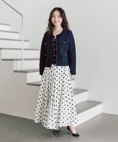 La boutique BonBon（ラブティックボンボン）の「【今すぐお届け！・アンサンブル可】ファンシーツイードニットジャケットカーディガン（ニット/セーター・レディース・ピンク/オフホワイト/ネイビー・FREE）」の9枚目の写真