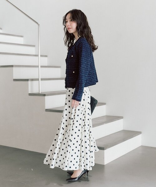 La boutique BonBon（ラブティックボンボン）の「【今すぐお届け！・アンサンブル可】ファンシーツイードニットジャケットカーディガン（ニット/セーター・レディース・ピンク/オフホワイト/ネイビー・FREE）」の10枚目の写真