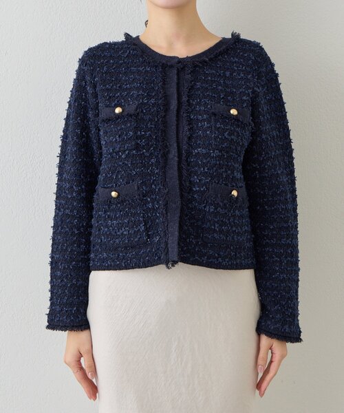 La boutique BonBon（ラブティックボンボン）の「【今すぐお届け！・アンサンブル可】ファンシーツイードニットジャケットカーディガン（ニット/セーター・レディース・ピンク/オフホワイト/ネイビー・FREE）」の12枚目の写真