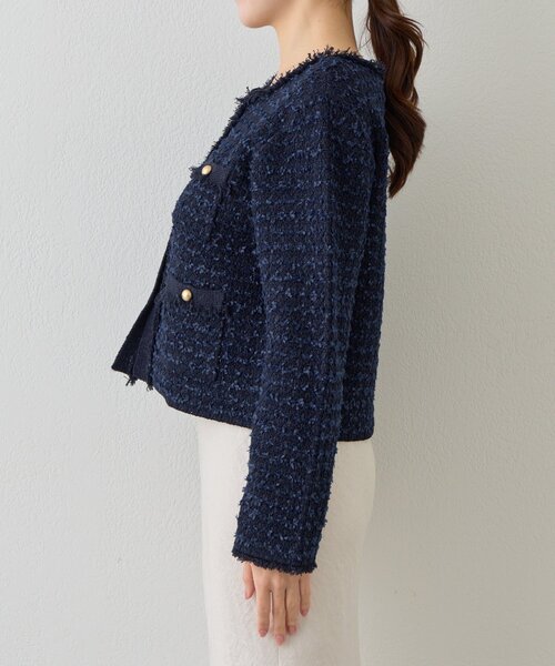 La boutique BonBon（ラブティックボンボン）の「【今すぐお届け！・アンサンブル可】ファンシーツイードニットジャケットカーディガン（ニット/セーター・レディース・ピンク/オフホワイト/ネイビー・FREE）」の13枚目の写真