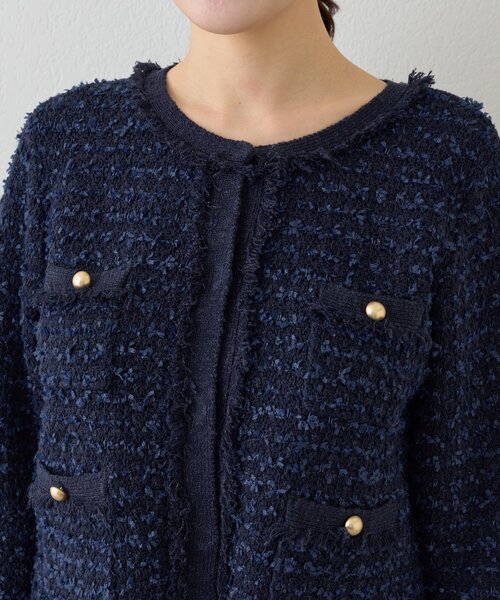La boutique BonBon（ラブティックボンボン）の「【今すぐお届け！・アンサンブル可】ファンシーツイードニットジャケットカーディガン（ニット/セーター・レディース・ピンク/オフホワイト/ネイビー・FREE）」の16枚目の写真