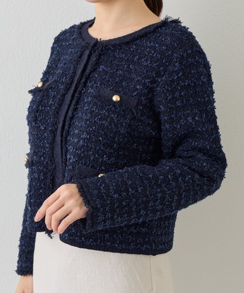 La boutique BonBon（ラブティックボンボン）の「【今すぐお届け！・アンサンブル可】ファンシーツイードニットジャケットカーディガン（ニット/セーター・レディース・ピンク/オフホワイト/ネイビー・FREE）」の18枚目の写真