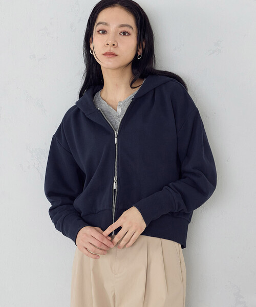 COMME CA ISM（コムサイズム）の「裏毛 ジップアップパーカー（パーカー・レディース・グレー/ネイビー/アイボリー・LARGE/MEDIUM）」の3枚目の写真