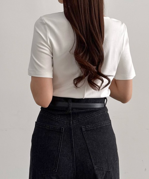 CENEA（セネア）の「薄手カットアウトデザイン半袖カットソー（Tシャツ/カットソー・レディース・ブラック/チャコール/ホワイト・LARGE/MEDIUM/SMALL）」の11枚目の写真