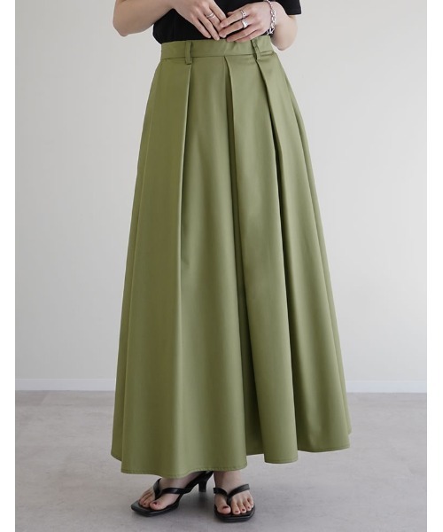 Re:EDIT（リエディ）の「[2026S/S COLLECTION][低身長サイズ有]タックボリュームフレアスカート（スカート・レディース・ベージュ/ブラック/カーキ/チャコールグレー・SHORT/MEDIUM/LARGE）」の4枚目の写真