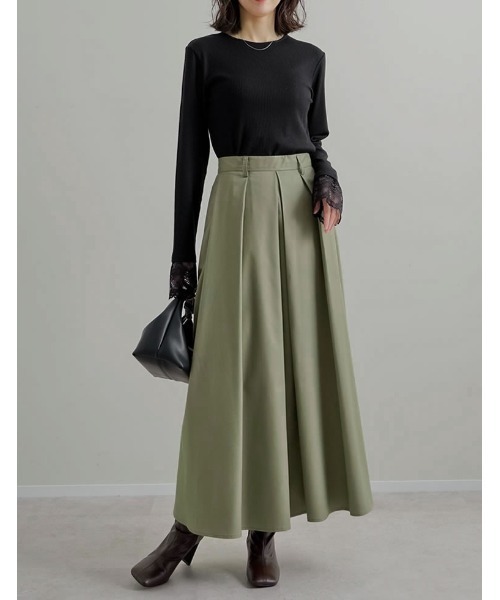 Re:EDIT（リエディ）の「[2026S/S COLLECTION][低身長サイズ有]タックボリュームフレアスカート（スカート・レディース・ベージュ/ブラック/カーキ/チャコールグレー・SHORT/MEDIUM/LARGE）」の18枚目の写真