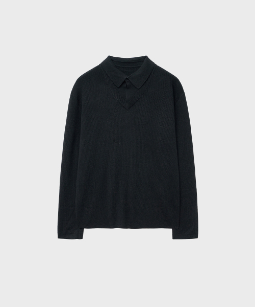 NOIRER(ノイア)の「レイヤードVネックポロニット(ブラック)(ニット/セーター・メンズ・その他・48/50/52)」の2枚目の写真