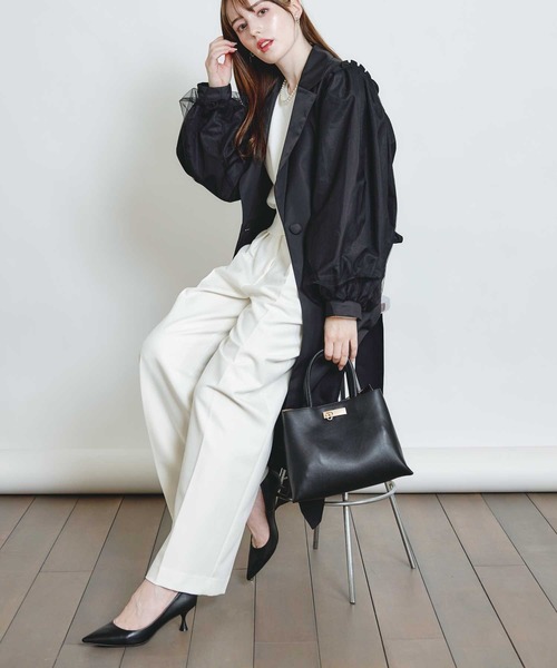 PICCIN(ピッチン)の「袖チュール重ねドレスコート(その他アウター・レディース・ベージュ/ブラック・M)」の3枚目の写真