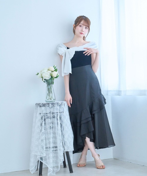 Rose Muse(ロゼミューズ)の「Organ irregularhem skirt(スカート・レディース・ピンク/グレー/ブラック・FREE)」の2枚目の写真