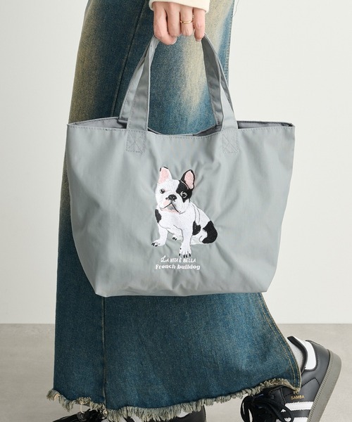 SETUP7(セットアップセブン)の「【SETUP7】アニマル刺繍プチバッグ 犬/猫 ミヌエット/ベンガル/ラグラドール/ブルドッグ/シュナウザー/ハチワレ/シバイヌ/トイプー SNBD(トートバッグ・レディース・ブルー/チャコールグレー/グレー/グリーン/ベージュ系その他2/ベージュ/グレー系その他2/ネイビー・FREE)」の3枚目の写真