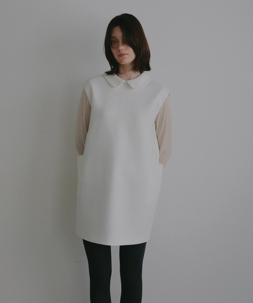 MANOF(マノフ)の「ROUND COLLAR POCKET ONE PIECE(ワンピース・レディース・ブラック/ホワイト・F)」の2枚目の写真