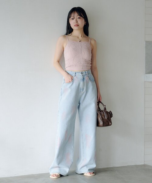 Kastane(カスタネ)の「【2026SSカタログ/2サイズ展開/低身長サイズ/ウエスト調節可】スプレーワイドデニムパンツ(デニムパンツ・レディース・ブラック/ブルー・1/0)」の10枚目の写真