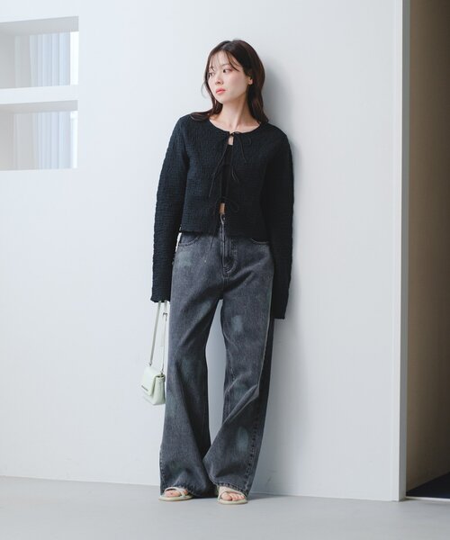 Kastane(カスタネ)の「【2026SSカタログ/2サイズ展開/低身長サイズ/ウエスト調節可】スプレーワイドデニムパンツ(デニムパンツ・レディース・ブラック/ブルー・1/0)」の16枚目の写真