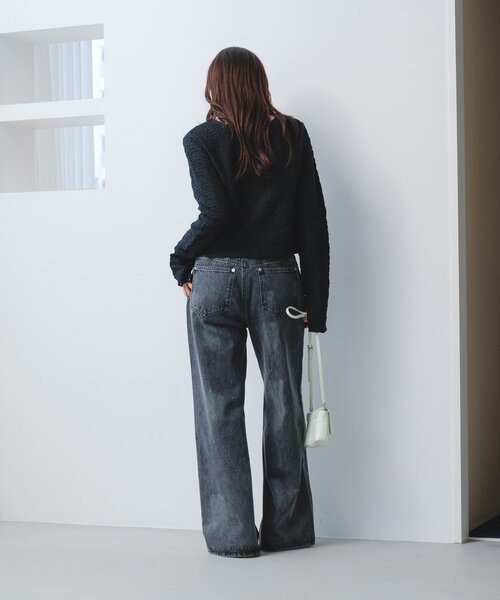Kastane(カスタネ)の「【2026SSカタログ/2サイズ展開/低身長サイズ/ウエスト調節可】スプレーワイドデニムパンツ(デニムパンツ・レディース・ブラック/ブルー・1/0)」の18枚目の写真