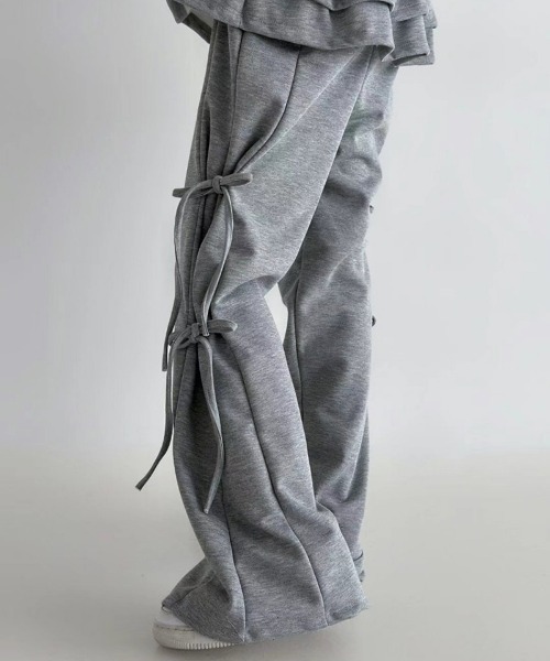 おしゃれスタ(オシャレスタ)の「フリルレイヤード スウェットワイドパンツ(スウェットパンツ・レディース・アイボリー/グレー/ブラウン/ダークグレー/ブラック・FREE)」の8枚目の写真