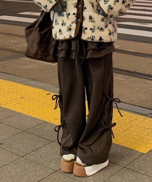 おしゃれスタ(オシャレスタ)の「フリルレイヤード スウェットワイドパンツ(スウェットパンツ・レディース・アイボリー/グレー/ブラウン/ダークグレー/ブラック・FREE)」の13枚目の写真