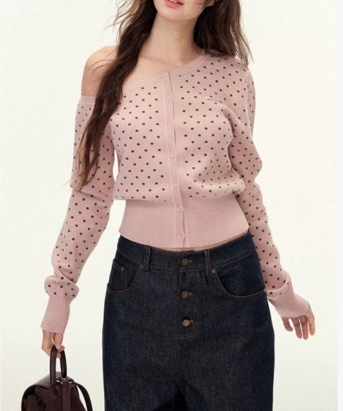 Ritzy(リッツィー)の「ドット柄 ニットカーディガン風トップス(カーディガン/ボレロ・レディース・ピンク/グレー・S/M/L)」の5枚目の写真