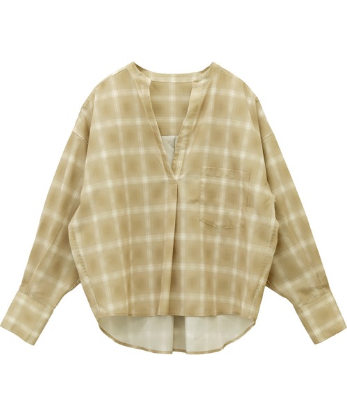 Aletta vita(アレッタビータ)の「シアーチェックスキッパーシャツ(シャツ/ブラウス・レディース・ベージュ/チャコール・M)」の4枚目の写真