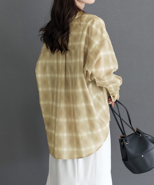 Aletta vita(アレッタビータ)の「シアーチェックスキッパーシャツ(シャツ/ブラウス・レディース・ベージュ/チャコール・M)」の16枚目の写真