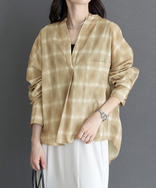 Aletta vita(アレッタビータ)の「シアーチェックスキッパーシャツ(シャツ/ブラウス・レディース・ベージュ/チャコール・M)」の19枚目の写真